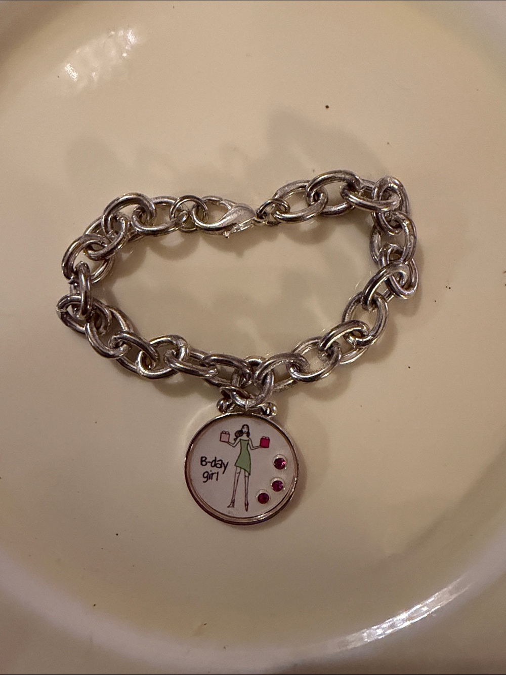 Source Unknown Silver 'B-day Girl' Charm Bracelet with Pink Accents